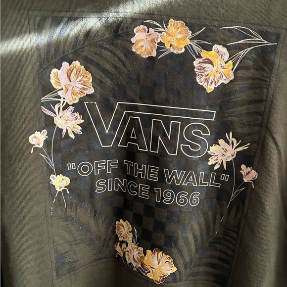 Vans Women’s Olive Green Floral Cropped Long Sleeve Hoodie Pullover Sweater L - Picture 8 of 13